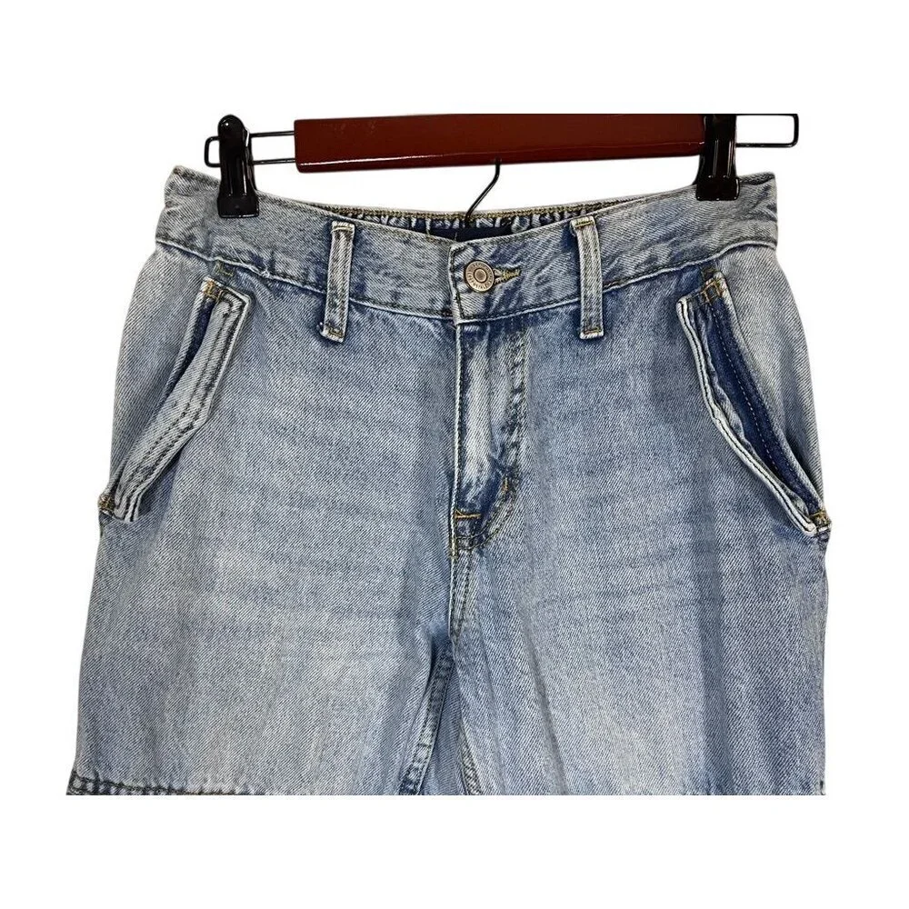 Aeropostale Low Rise Cargo Jean XS Light Wash Y2K Baggy Grunge Skater Festival